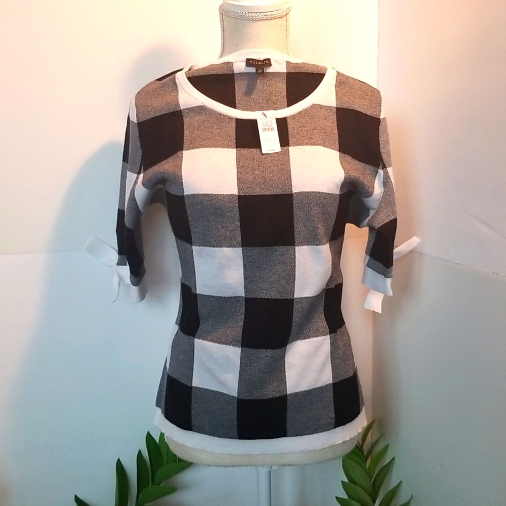 Talbots Checkered Sweater w/bows